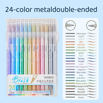 SHANDS 24 Colors Metallic Brush Pens Dual Tip Calligraphy Markers