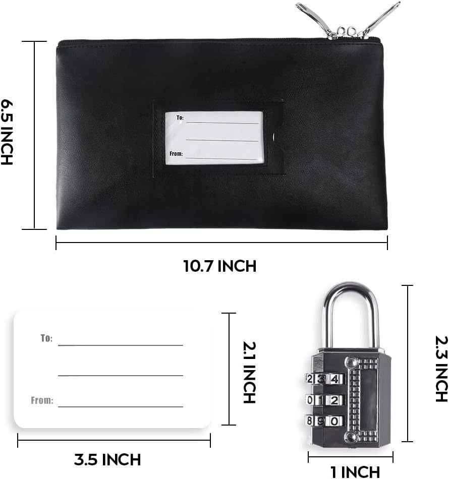 Leather Money Bag with Zipper For Depositing Cash and Bank Deposits - TTpen