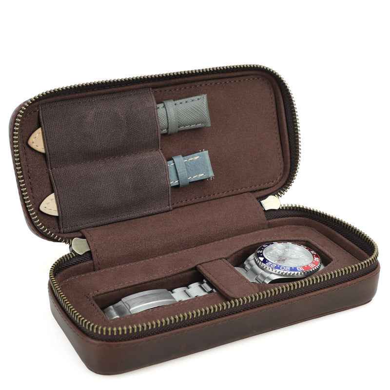 Crazy Horse Cowhide Leather Watch Travel Case