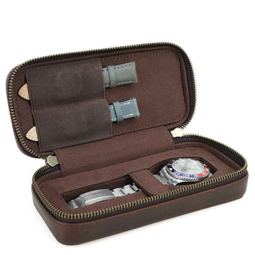 Crazy Horse Cowhide Leather Watch Travel Case