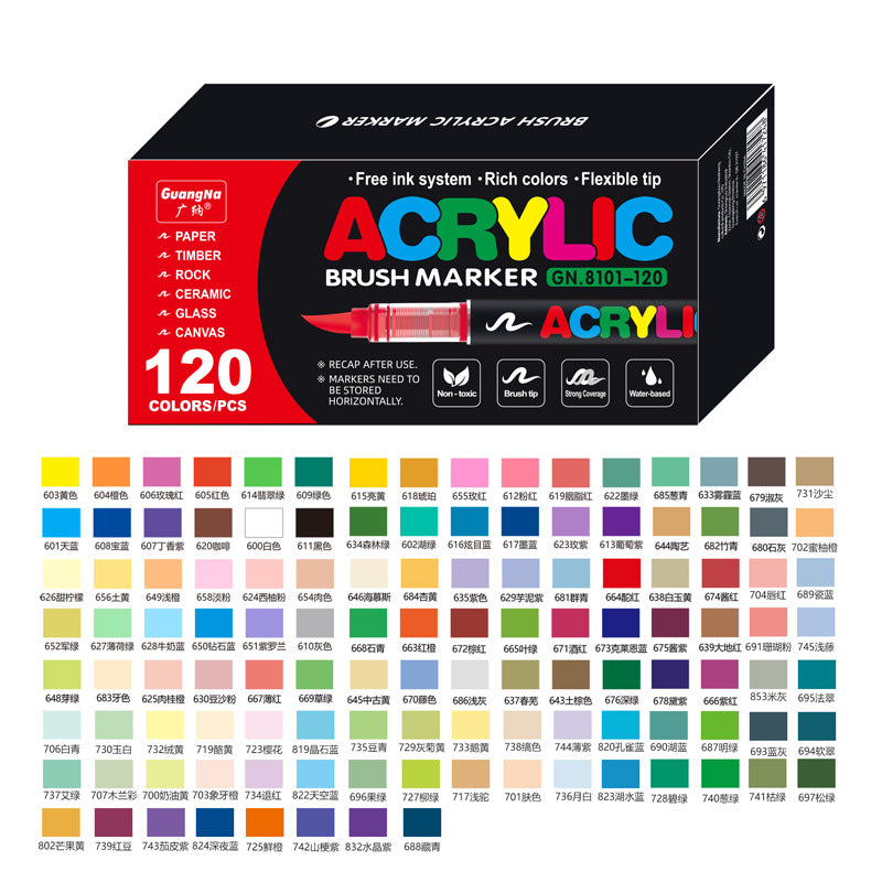 GuangNa GN8101 Soft Brush Acrylic Marker Set 120 Colors