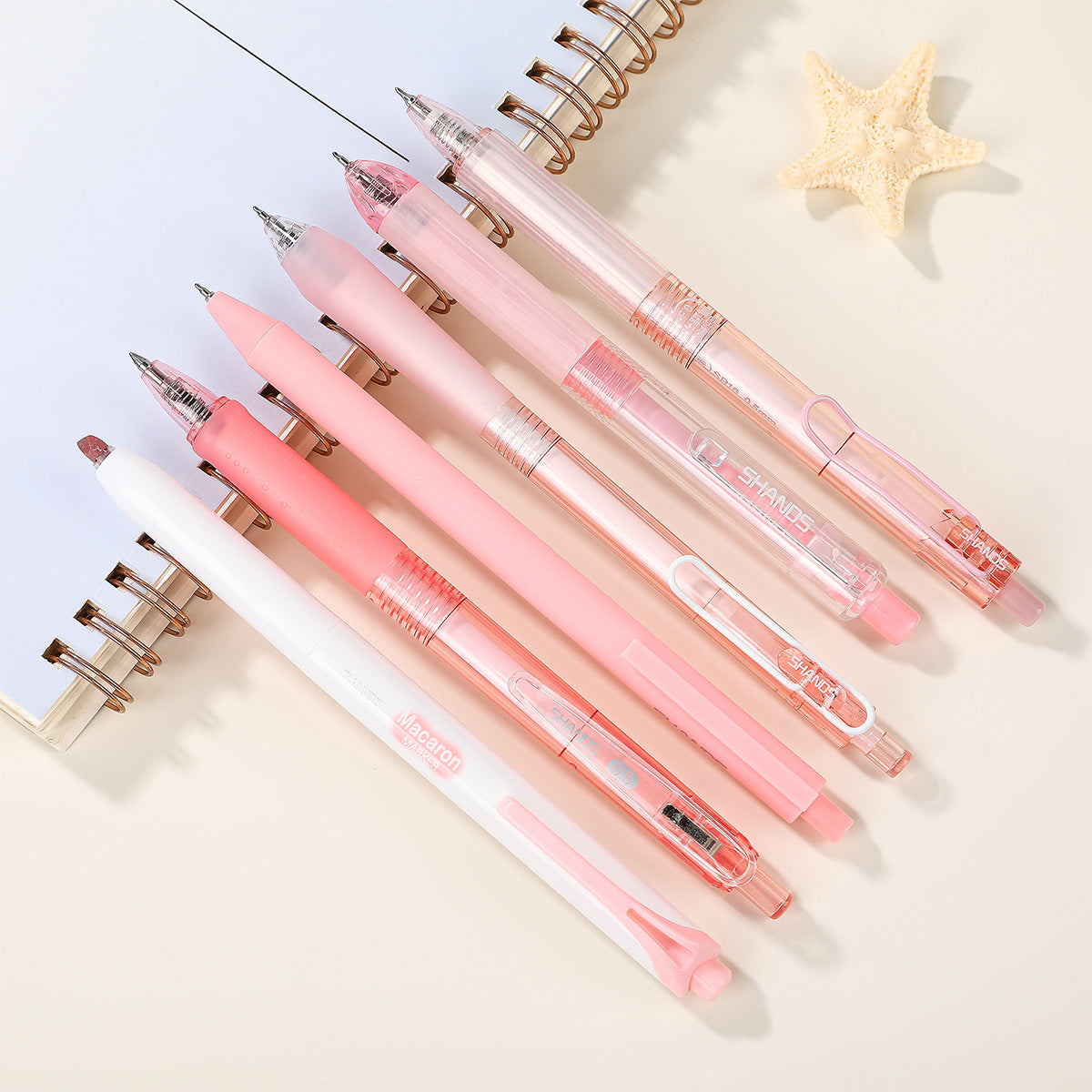 SHANDS 6-Piece Pink Click Gel Pen Set with Highlighter