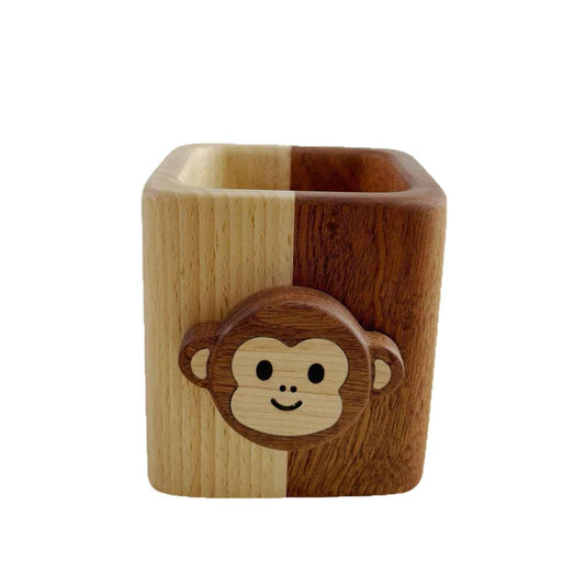 Cute Wood Desktop Pen Pencil Holder Monkey and Sheep