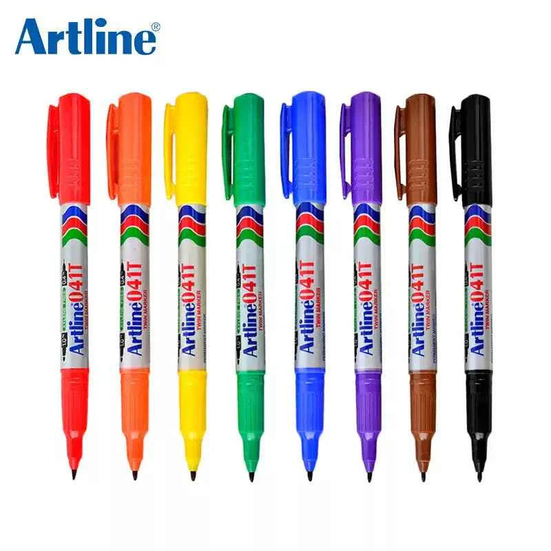 Artline 041T Twin-Nib Permanent Markers 0.4mm Fine/1.0mm Bullet Tips 8 Color