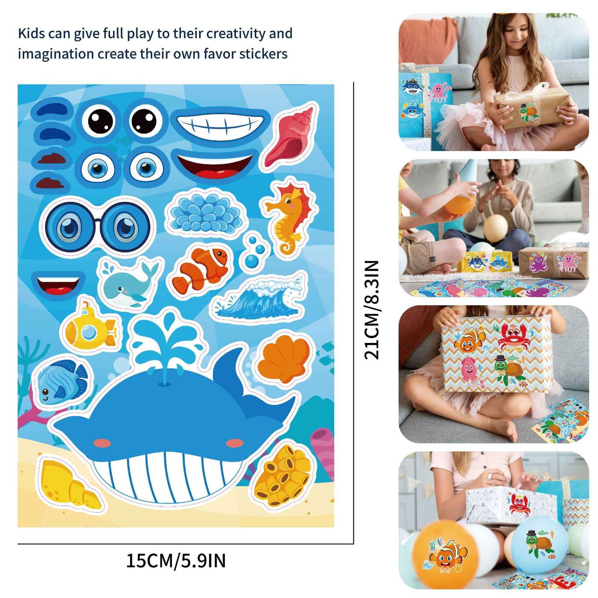 32 Sheets Cartoon Ocean Animals Make Your Own Stickers for Kids - TTpen