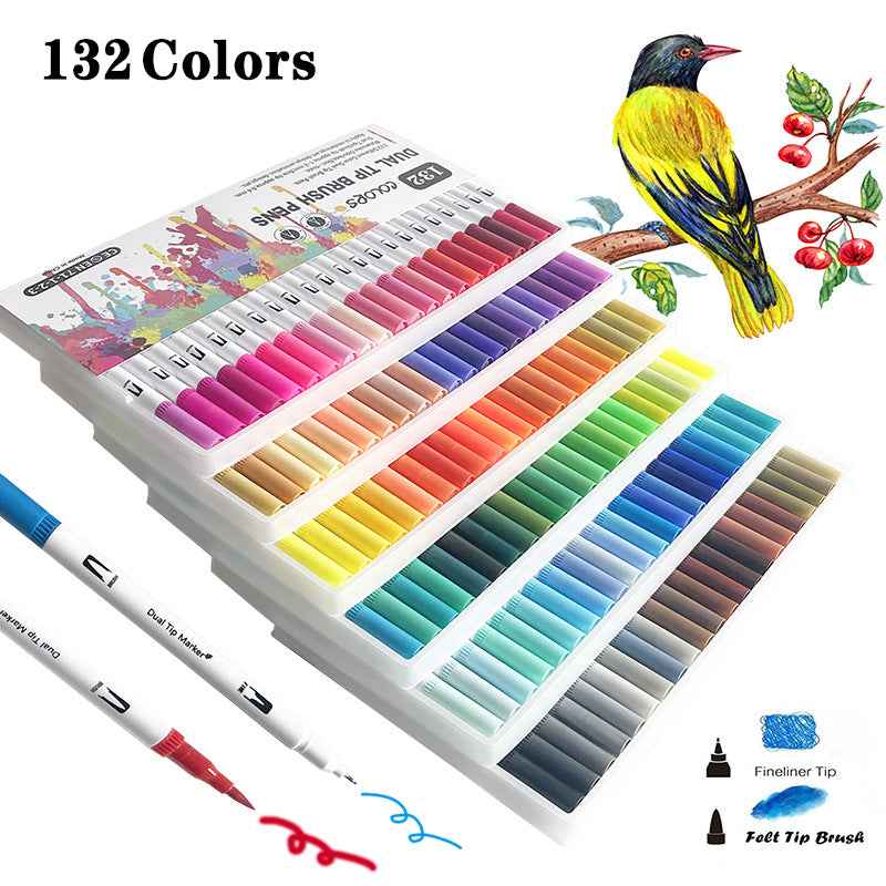 100/120/132 Colors Dual Tip Brush Art Marker Pens - TTpen