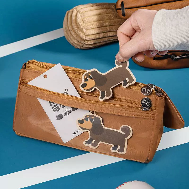 HongDian Baseball Dog 3-Layer Large Capacity Pencil Case