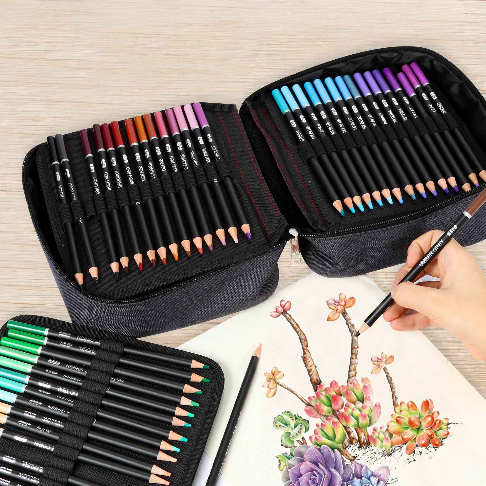 H&B 180 Colored Pencils Kit Oil Based with Zipper Storage Case - TTpen