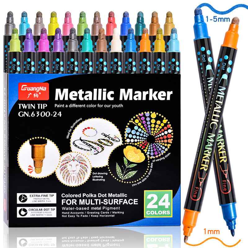 Guangna 24 Colors Metallic Paint Twin Marker Pens with Dot and Fine Tip - TTpen