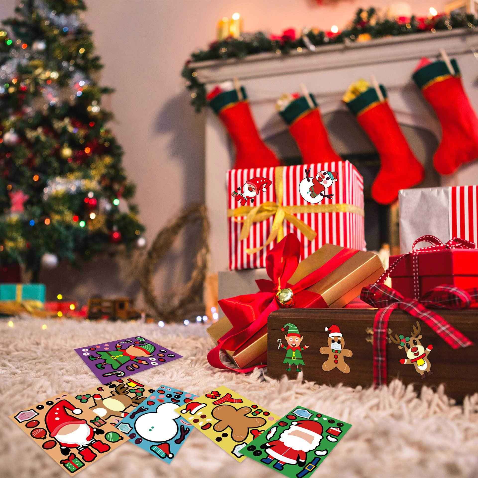 24 Sheets Christmas Make a Face Stickers for Kids Cards Crafts - TTpen