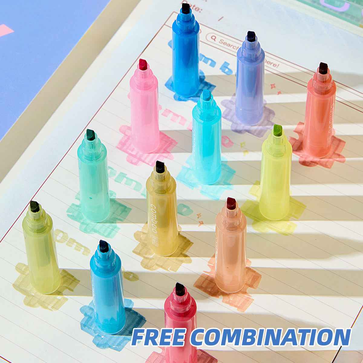 12-Color Comboo Highlighter Fluorescent Markers Set
