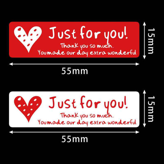 400pcs Just for You Stickers,55 x 15 mm,Red and White Rectangular Labels - TTpen