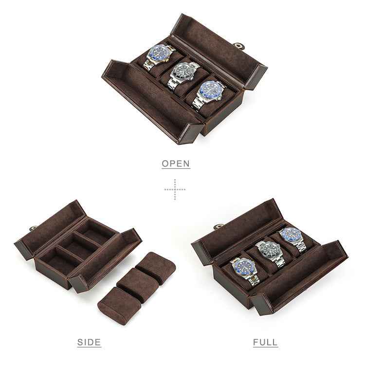 Genuine Vintage Oil Leather Travel 3 Watches Case Organizer