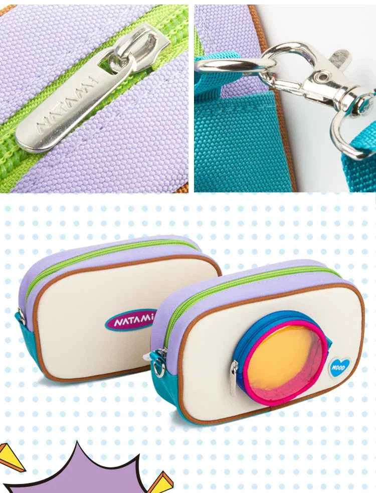 NATAMI Color-Block Camera-Style Pen Bag with Crossbody Strap