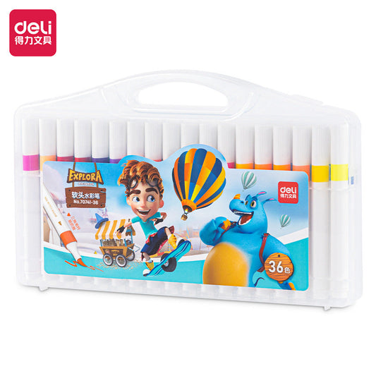 DELI Watercolor Brush Markers,36 Piece, Multicolor,70741-36