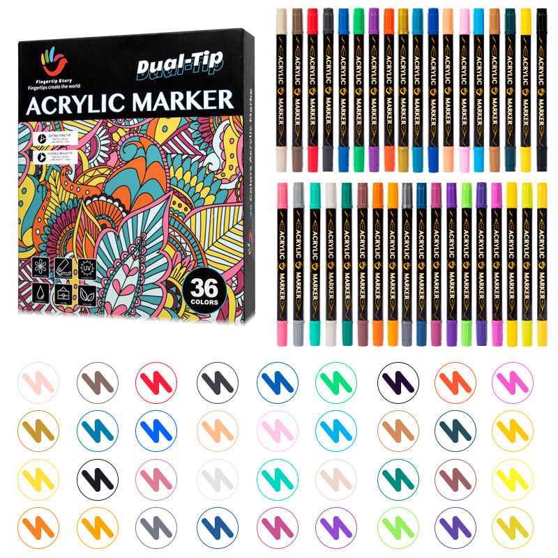36 Colors Acrylic Paint Bursh Marker Dual Tip Pens - TTpen