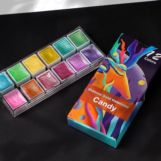 12 Vintage Candy Color Solid Watercolor Paint Set Candy