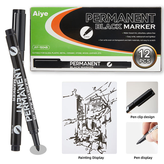 12pcs Industrial Oil-Based Permanet White Black Marker Pens