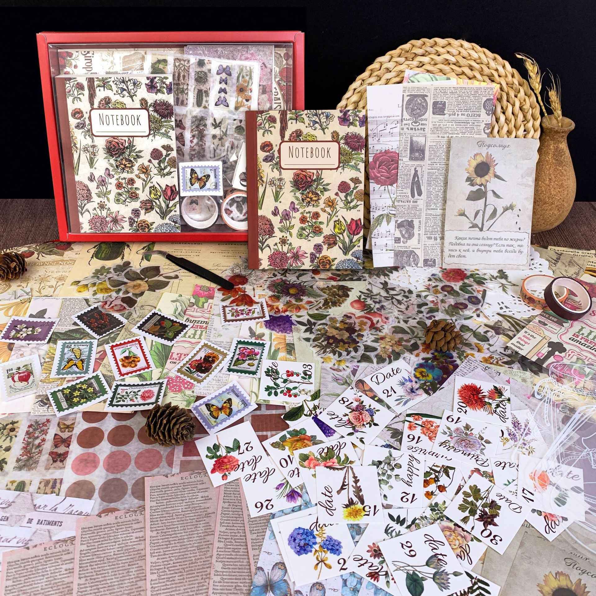 265 PCS Vintage Flower Scrapbook Kit with A6 Notebook - TTpen
