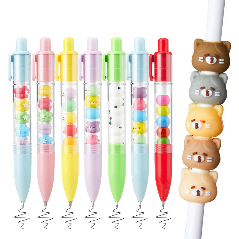 Cute Cartoon Click Gel Pen 0.5mm with Removable Beads 8 Pack