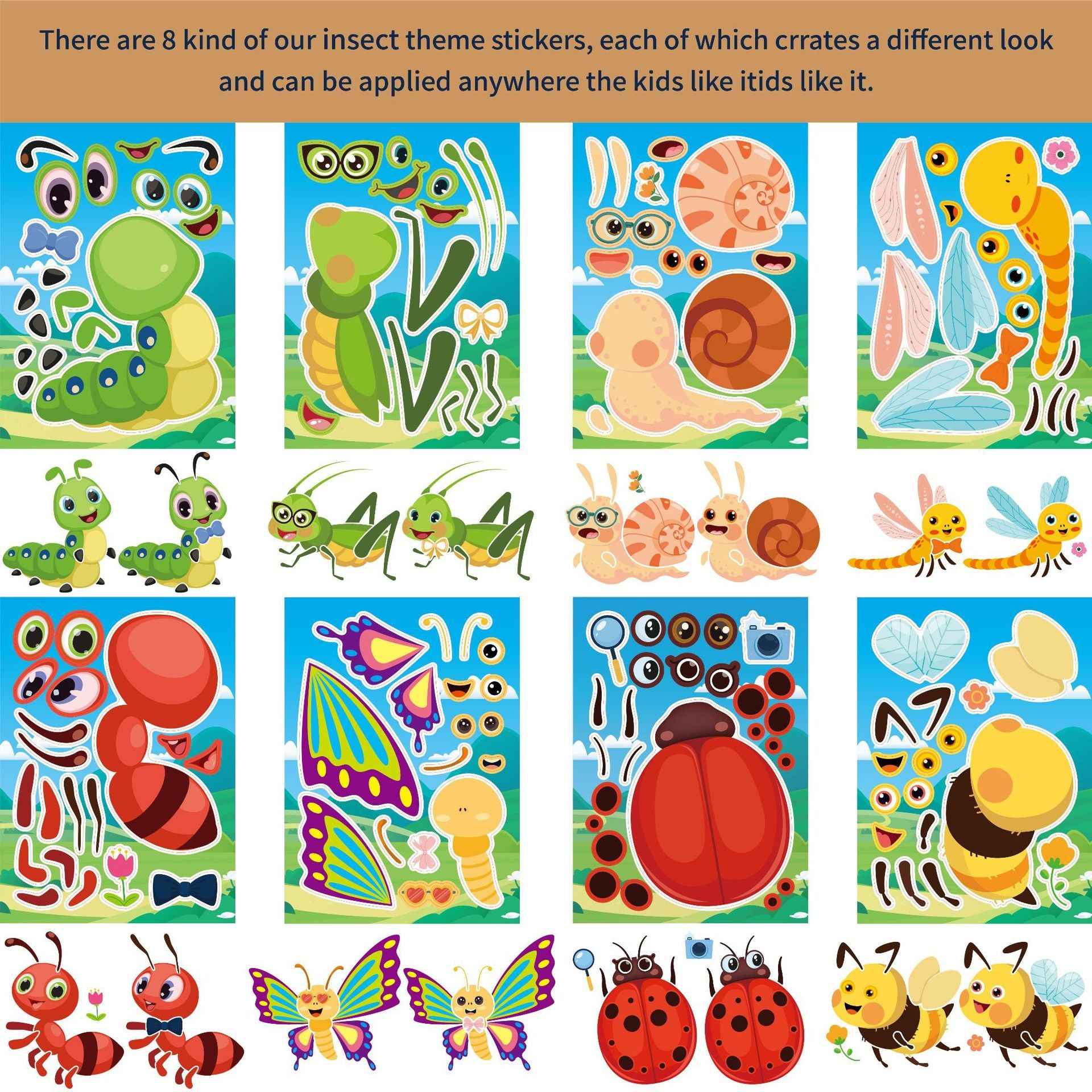 32 Sheets Insect Theme Make Your Own Stickers for Kids - TTpen