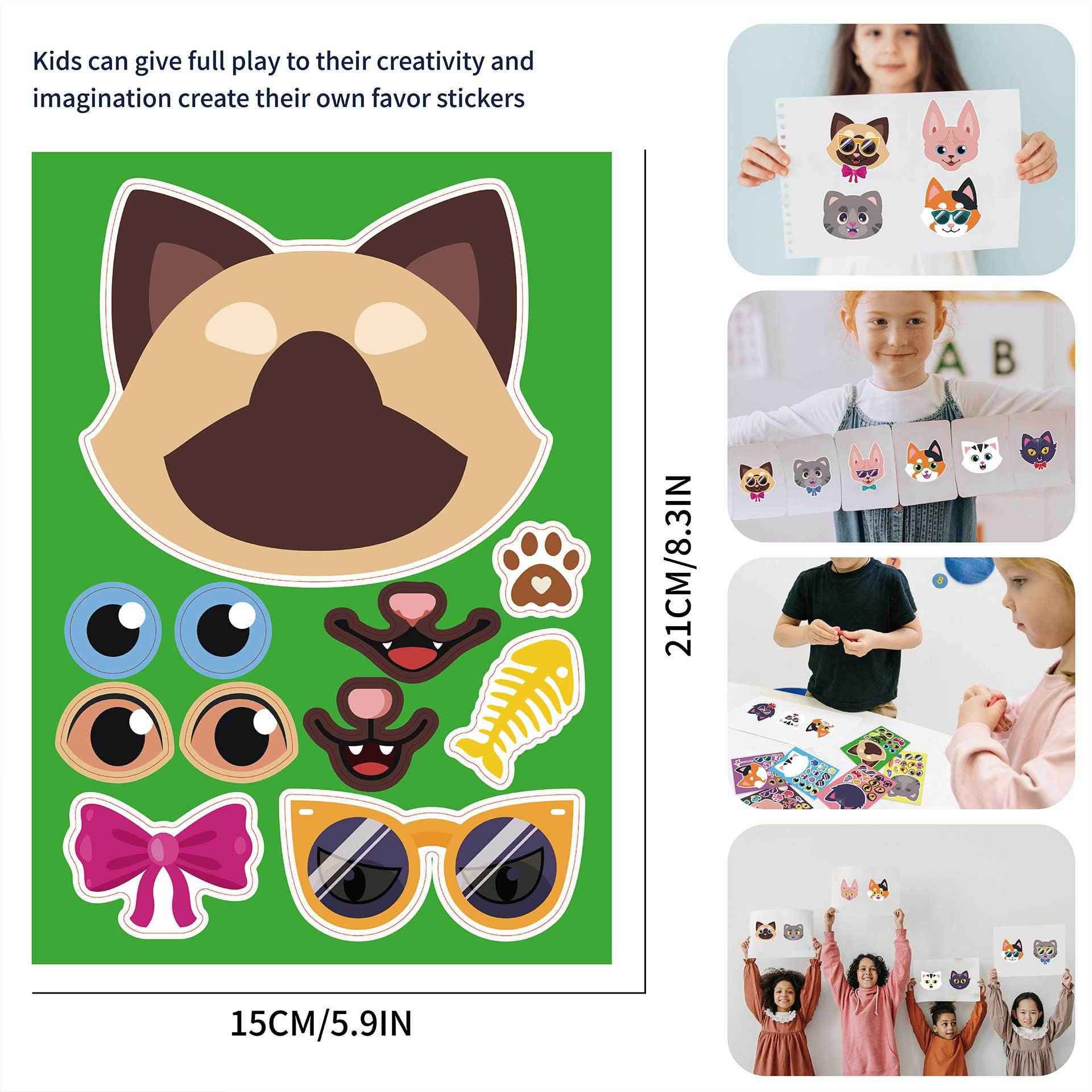 24 Sheets Cute Cat Head Make Your Own Stickers for Kids - TTpen