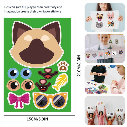 24 Sheets Cute Cat Head Make Your Own Stickers for Kids - TTpen