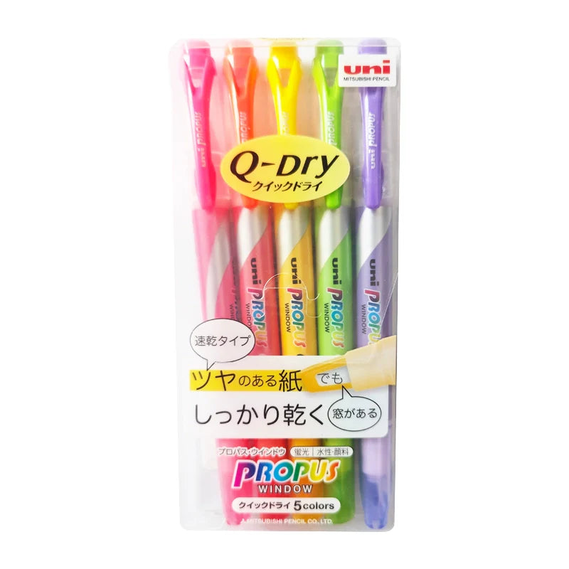 Uni Propus Window Quick Dry Highlighter Pen Set 5 Colors