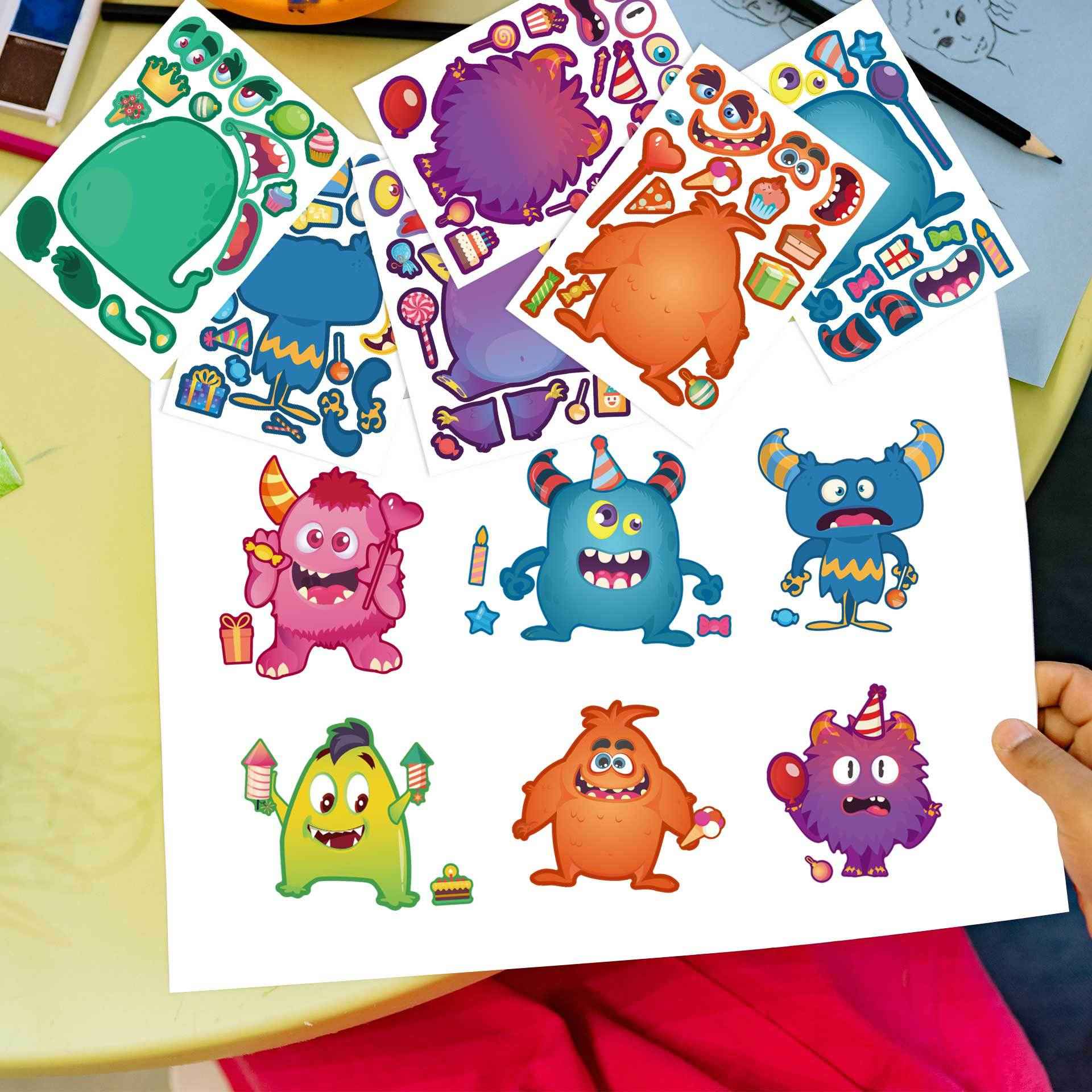 32 Sheets Monster Party Theme Make Your Own Stickers for Kids Birthday - TTpen