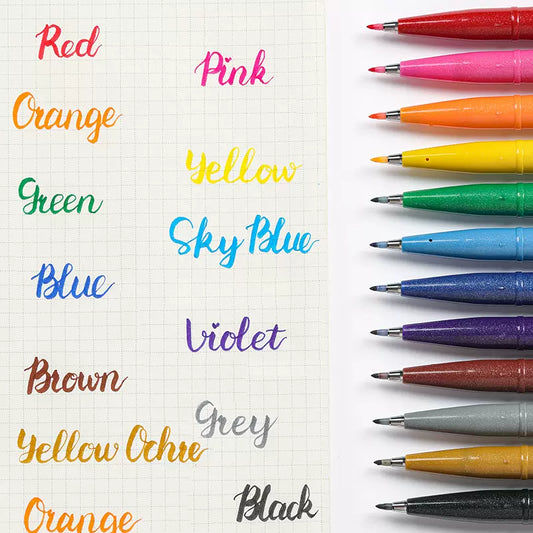 Pentel Fude Touch Sign Pen,Felt Pen Like Brush Stroke,12 Pack A