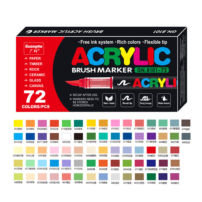 GuangNa GN8101 Soft Brush Acrylic Marker Set 48/60/72 Colors