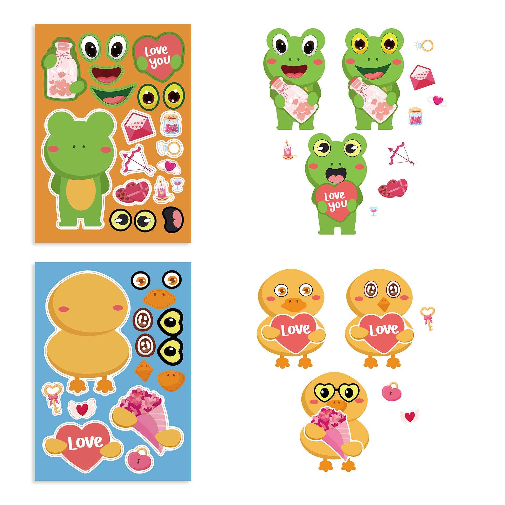 24 Sheets Valentine's Day Love You Animal Stickers for Kids - TTpen