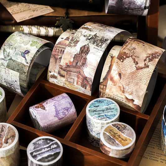 6 Vintage Rustic Letterpress Kraft Paper Tape 50mm x 2m