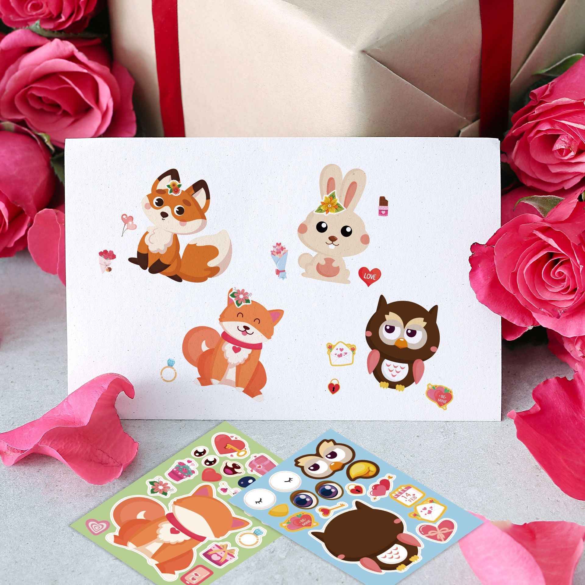 24 Sheets Valentine's Day Animal Stickers for Kids - TTpen