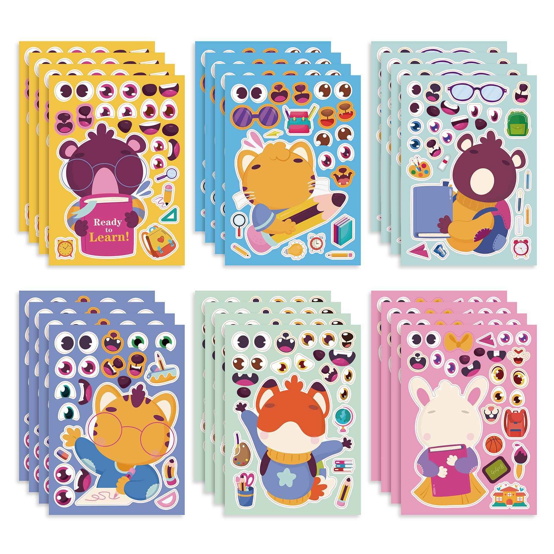 24 Sheets Cartoon Back to School Make Your Own Stickers for Kids - TTpen