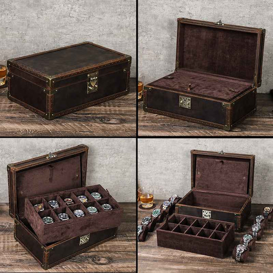 Luxury Handcrafted Genuine Leather Wooden 10-Piece Watch Box