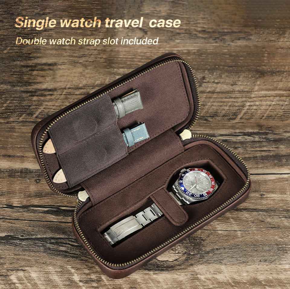 Crazy Horse Cowhide Leather Watch Travel Case