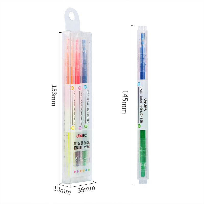 DELI S736 Dual Color Fluorescent Highlighter Marker Pens 3 Pack - TTpen