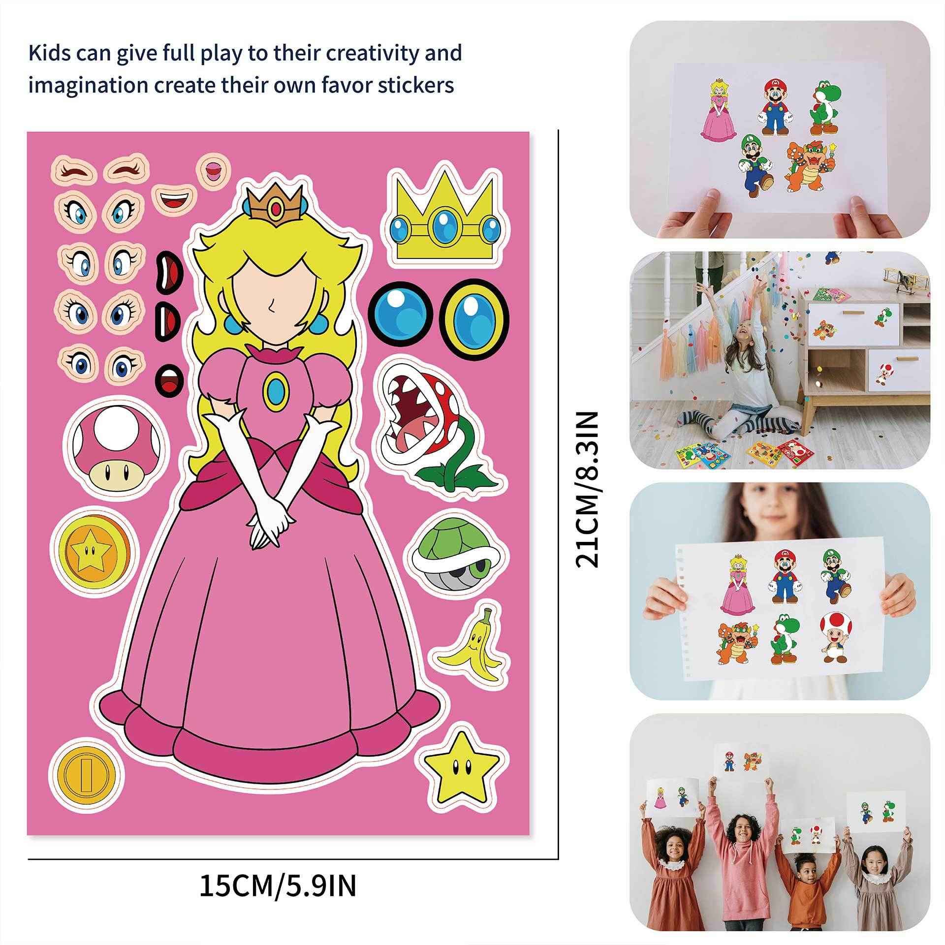 24 Sheets Super Mario Bros Make a Face DIY Stickers for Kids - TTpen