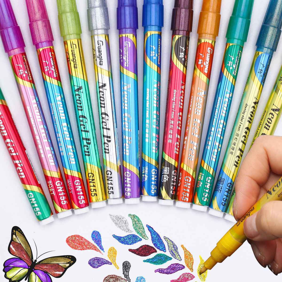 Guangna Neon Gel Pen Glitter Double Color Metallic Marker-24 Colors - TTpen