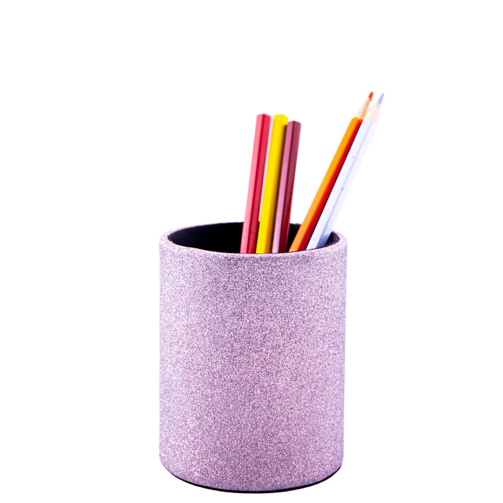 PU Leather Pen Pencil Holder Desk Organizer (3.3" x 3.3" x 4") Purple