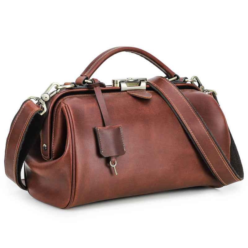 Women Luxury Leather Handbag with Lock Shoulder Doctor Bag Purse