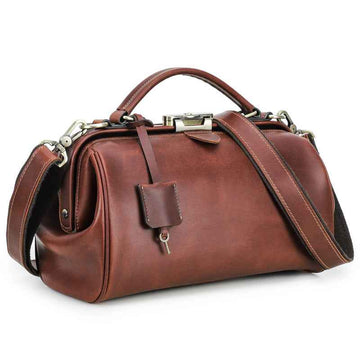 Women Luxury Leather Handbag with Lock Shoulder Doctor Bag Purse