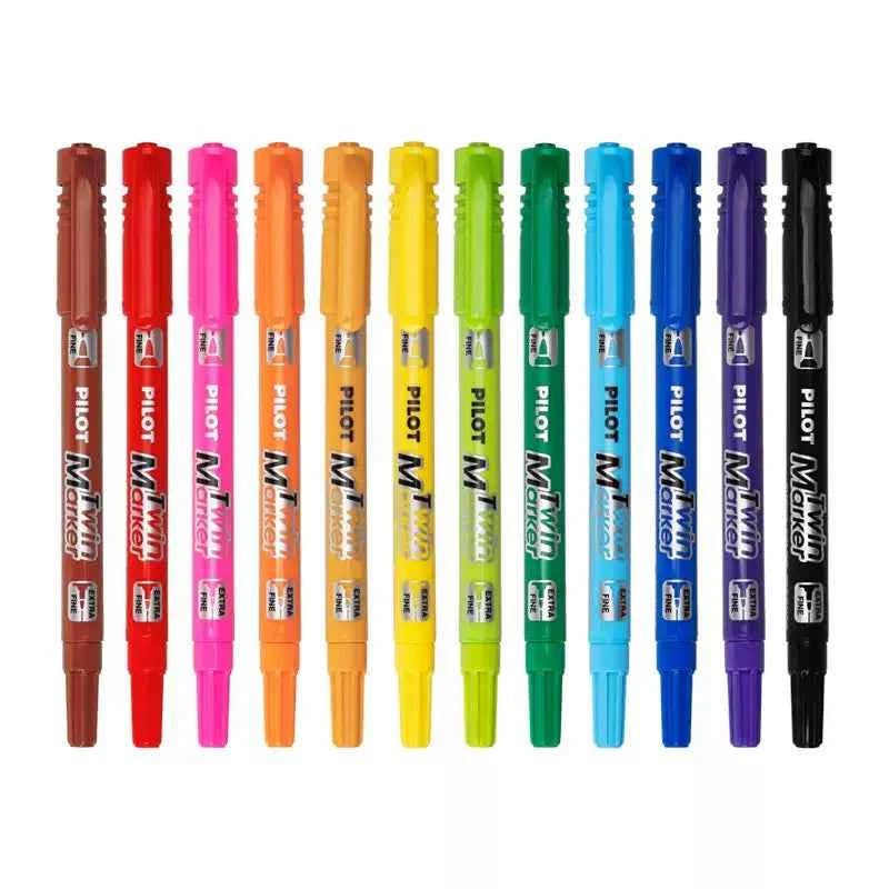 Pilot Oil-Based Twin Marker No Xylene - Extra Fine / Fine - 12 Colours