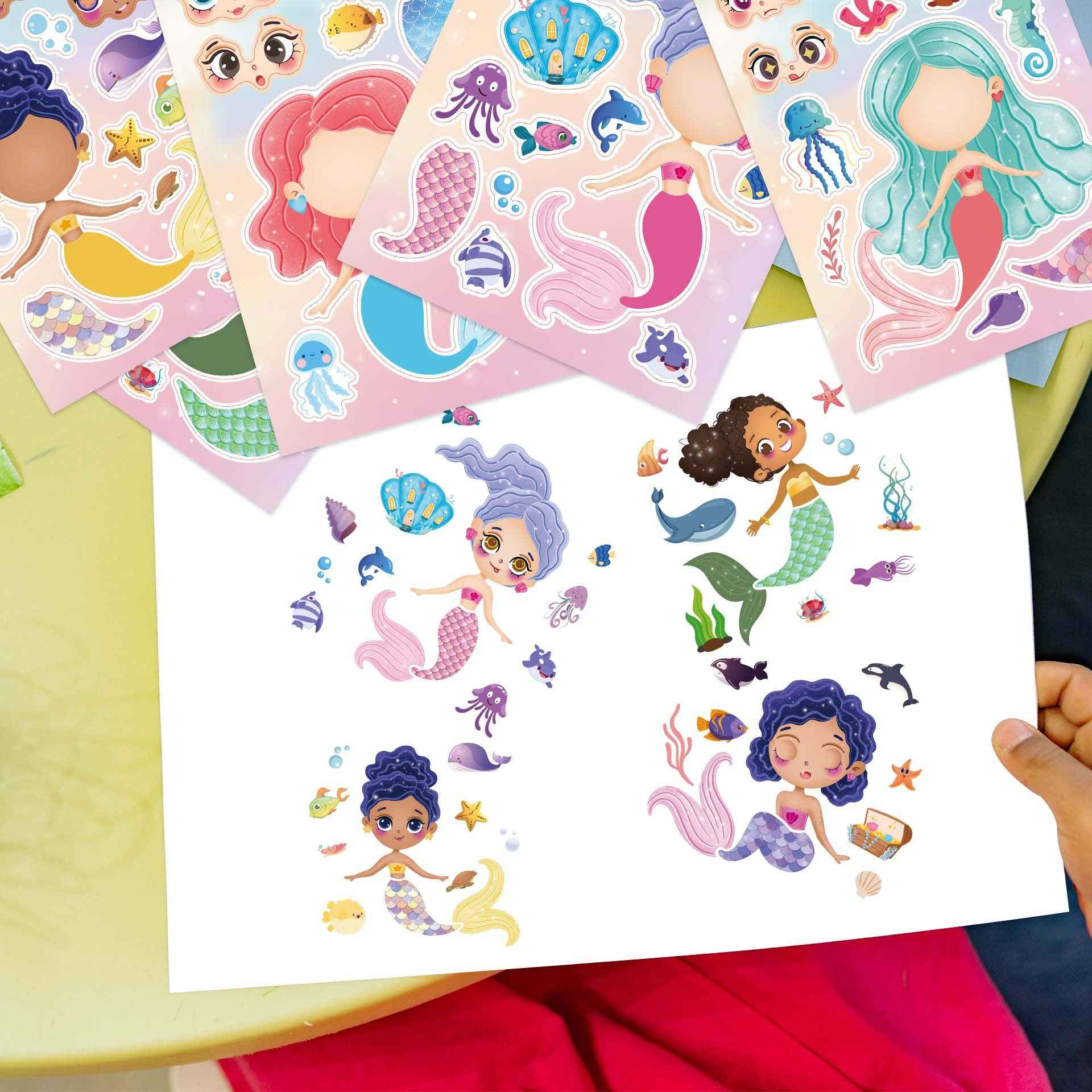 32pcs Mermaid Make a Face Sticker Sheets for Kids Girls - TTpen