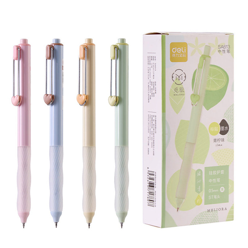 DELI SA613 Fruit-Scented Click Gel Pens - 0.5mm Black Ink, 12-Pack