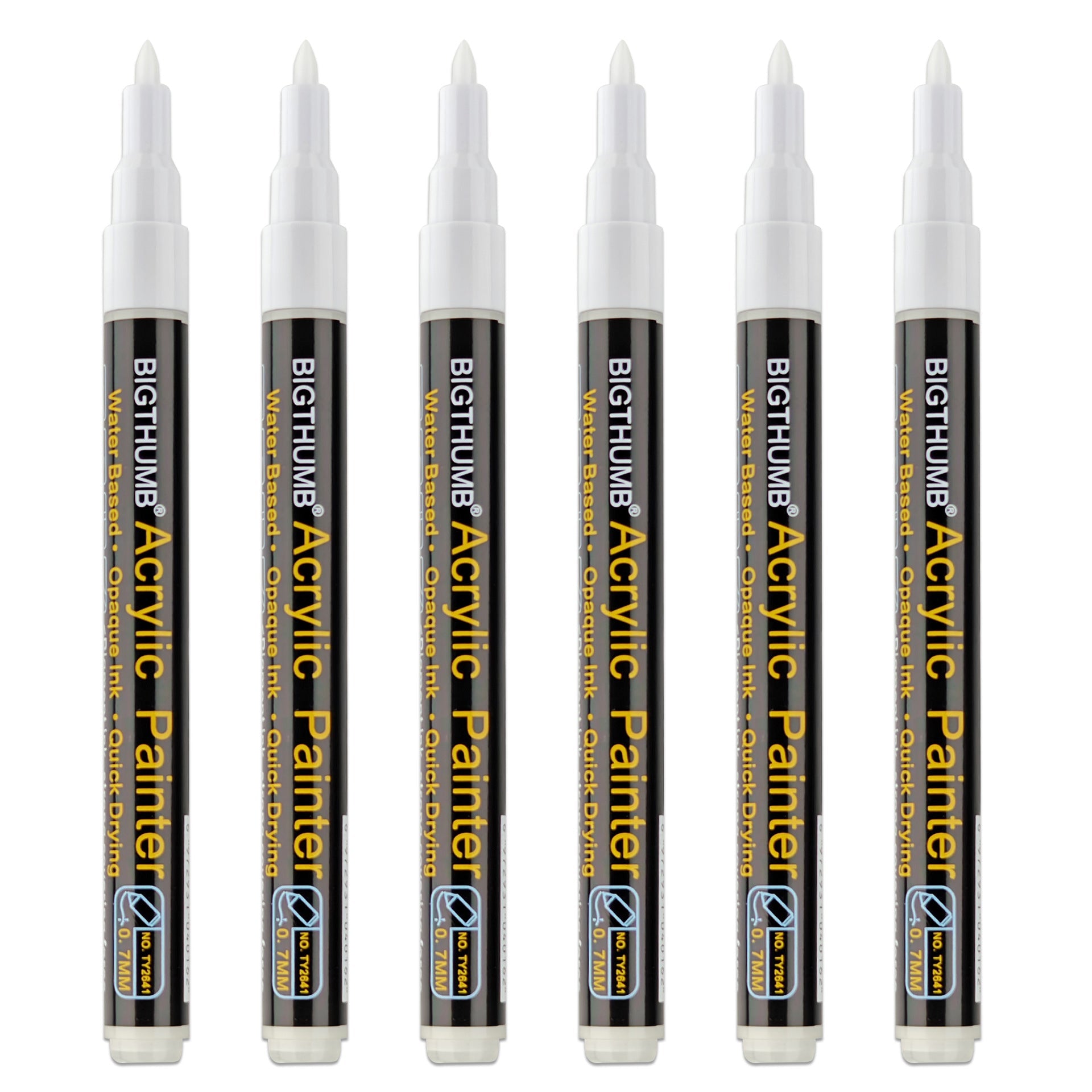 White Acrylic Marker Paint Pens 0.7mm 6 Pack