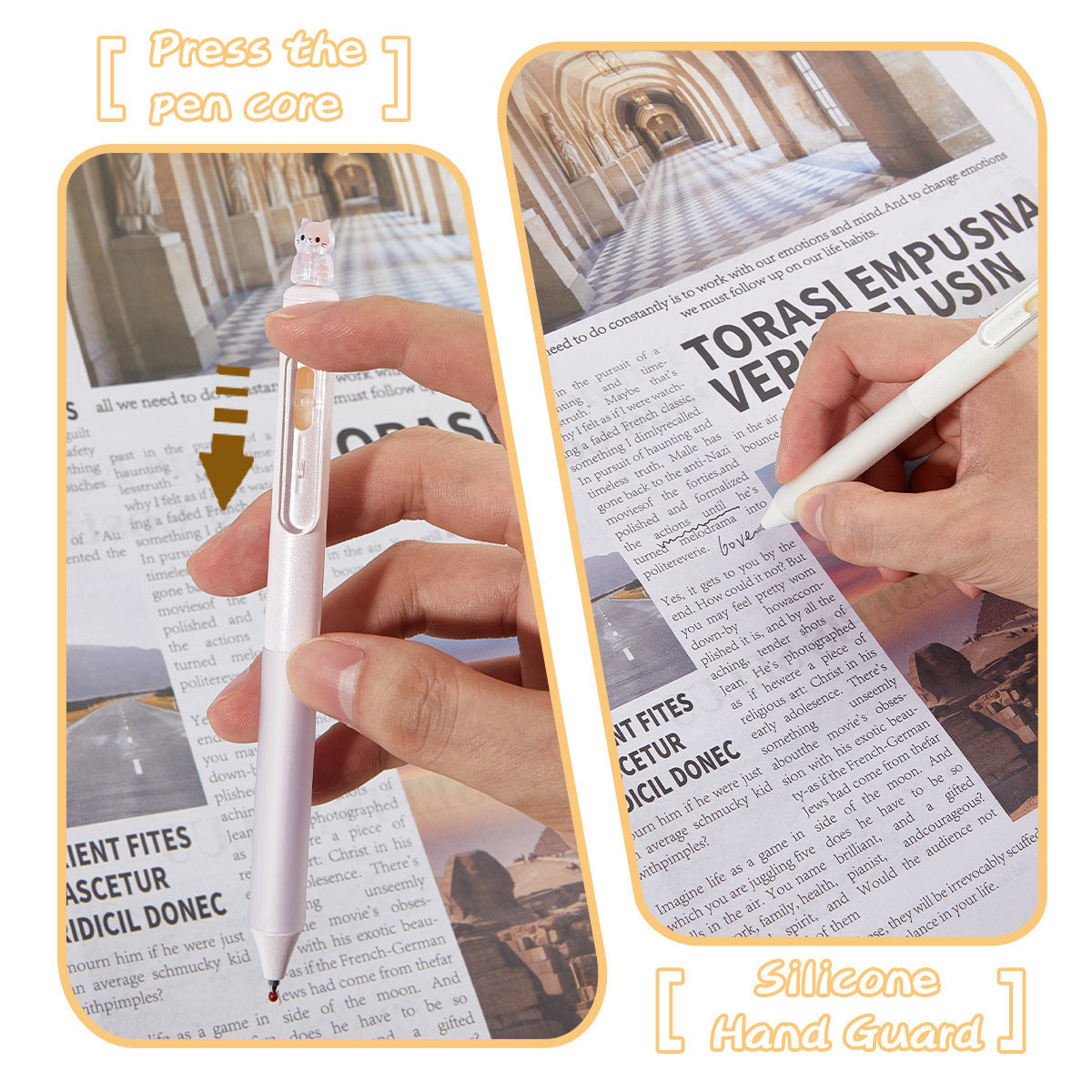 8 Pack Cute Rotating Cat Click Gel Pens - 0.5mm Black Ink