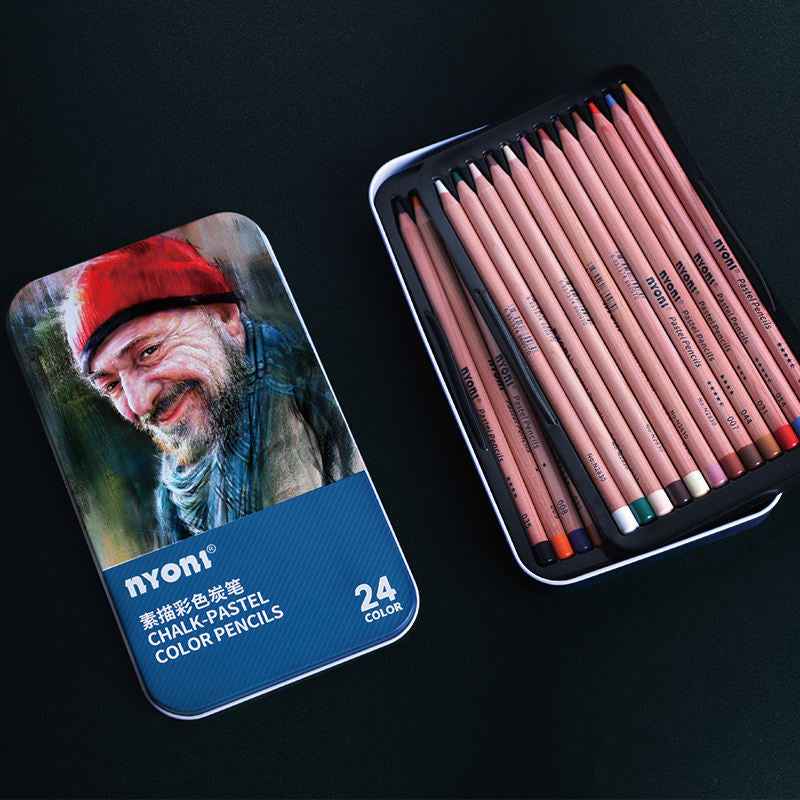 NYONI Professional 24 Pastel Chalk Colored Charcoal Pencils - TTpen