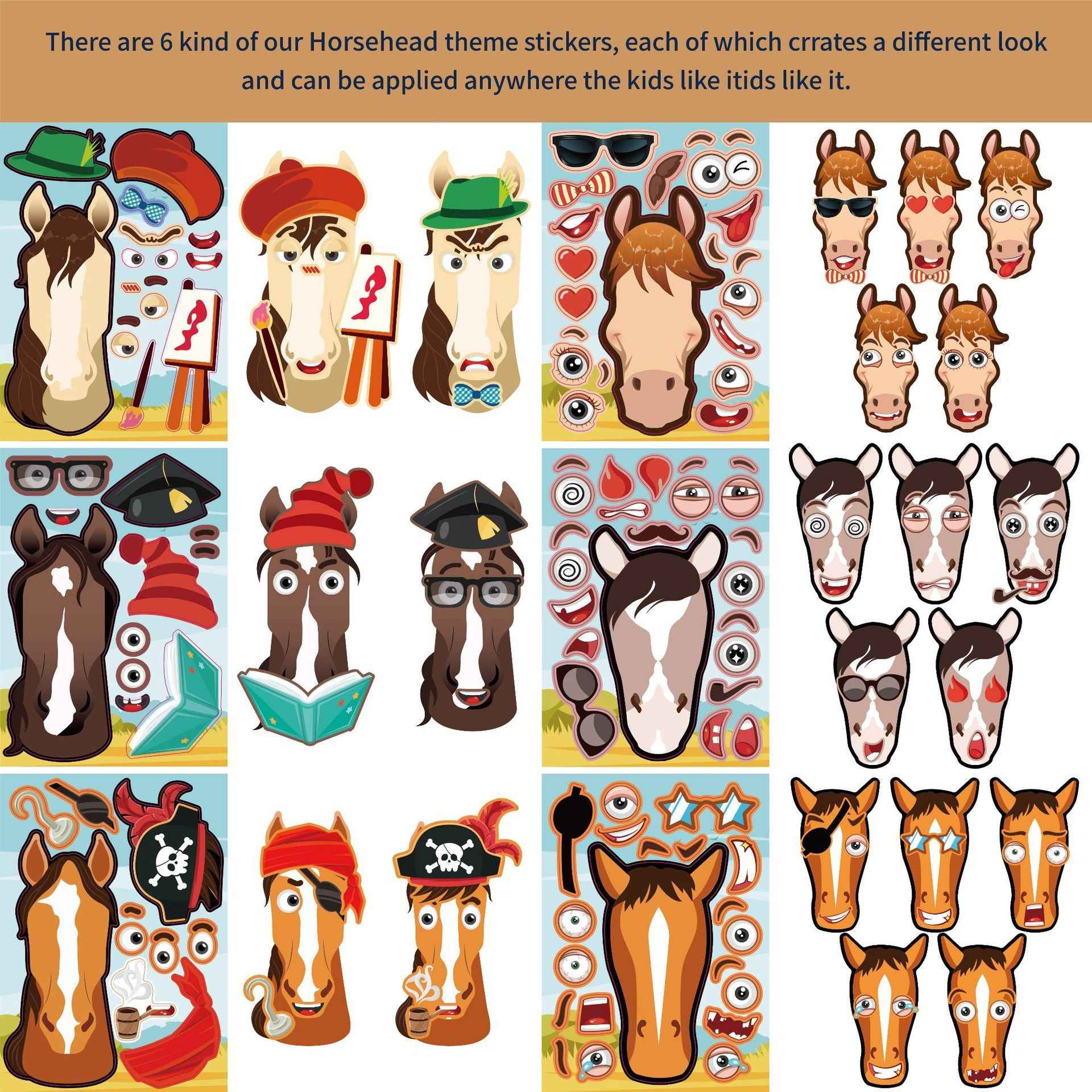 24 Sheets Cartoon Sprite Horse Make Your Own Stickers for Kids - TTpen